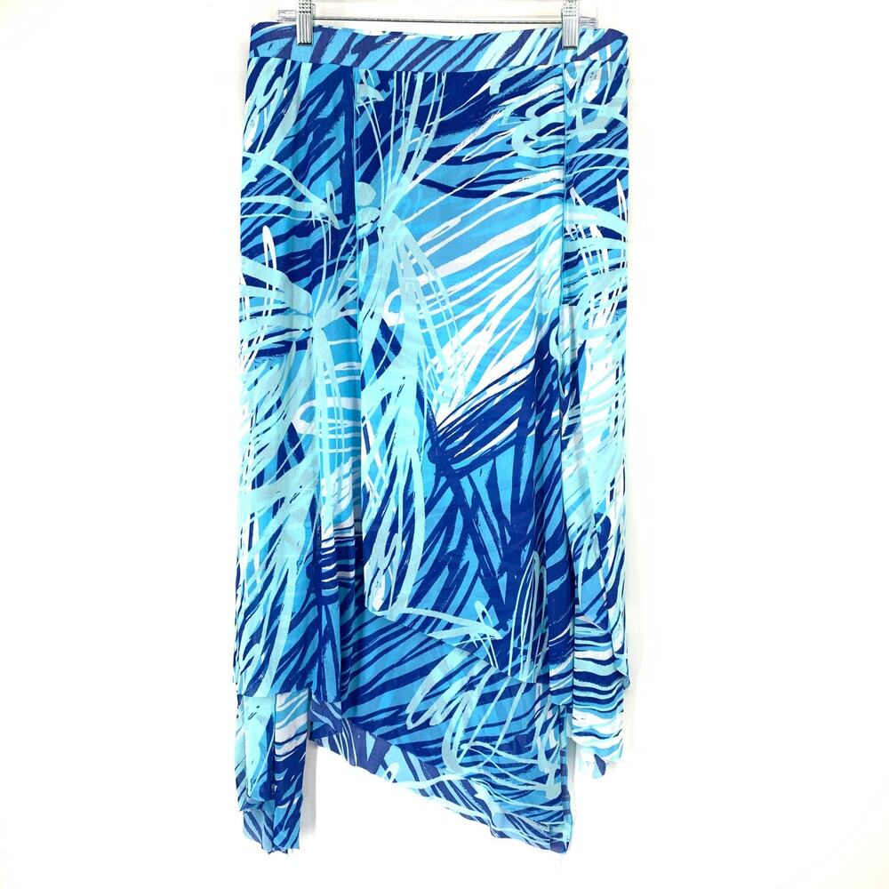 Chico's Skirt Womens 2 US L Blue Abstract Palm Print Mesh Wrap Handkerchief Hem